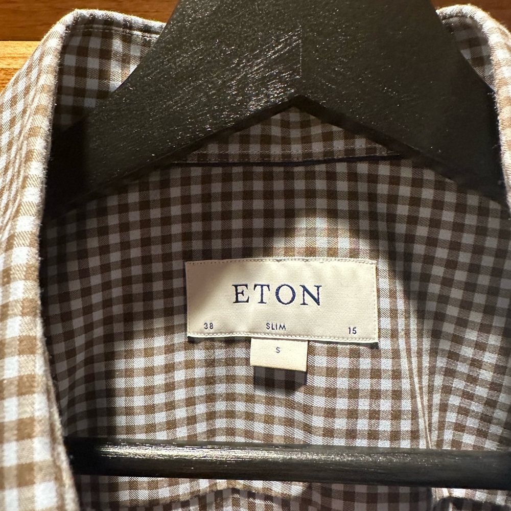 Eton Brown and White Checkered Dress Shirt